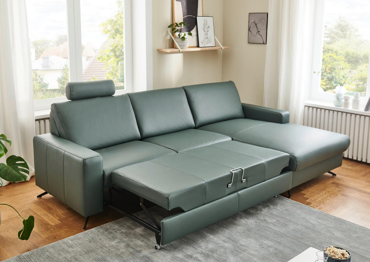 ECKSOFA Beldomo premium Opal Echtleder  - Opal/Schwarz, Design, Leder/Metall (267/165cm) - Beldomo Premium