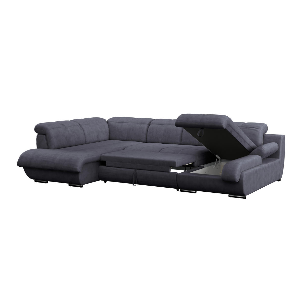 WOHNLANDSCHAFT Dunkelblau Mikrofaser  - Chromfarben/Dunkelblau, MODERN, Textil/Metall (228/345/184cm) - MID.YOU