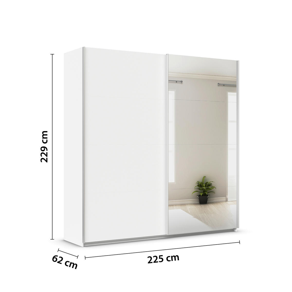 SCHWEBETÜRENSCHRANK 225/229/62 cm 2-türig Silberfarben, Weiß  - Silberfarben/Alufarben, MODERN, Holzwerkstoff/Metall (225/229/62cm)