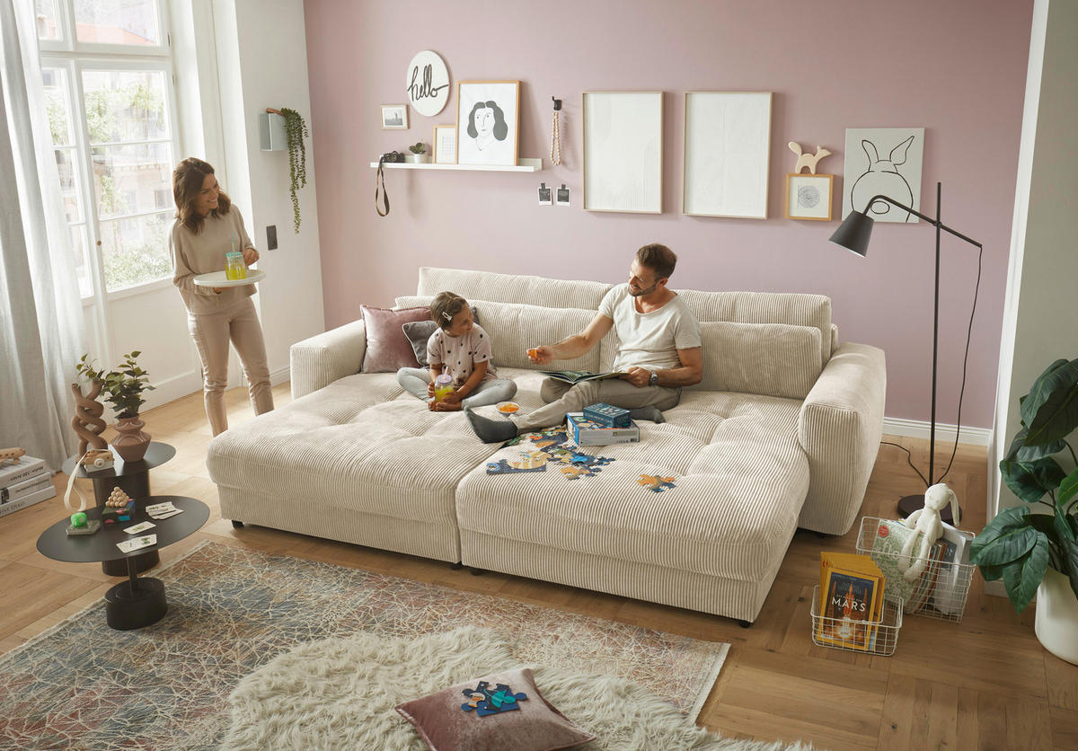 BIGSOFA Cord Creme  - Creme/Schwarz, KONVENTIONELL, Kunststoff/Textil (292/90/194cm) - MID.YOU
