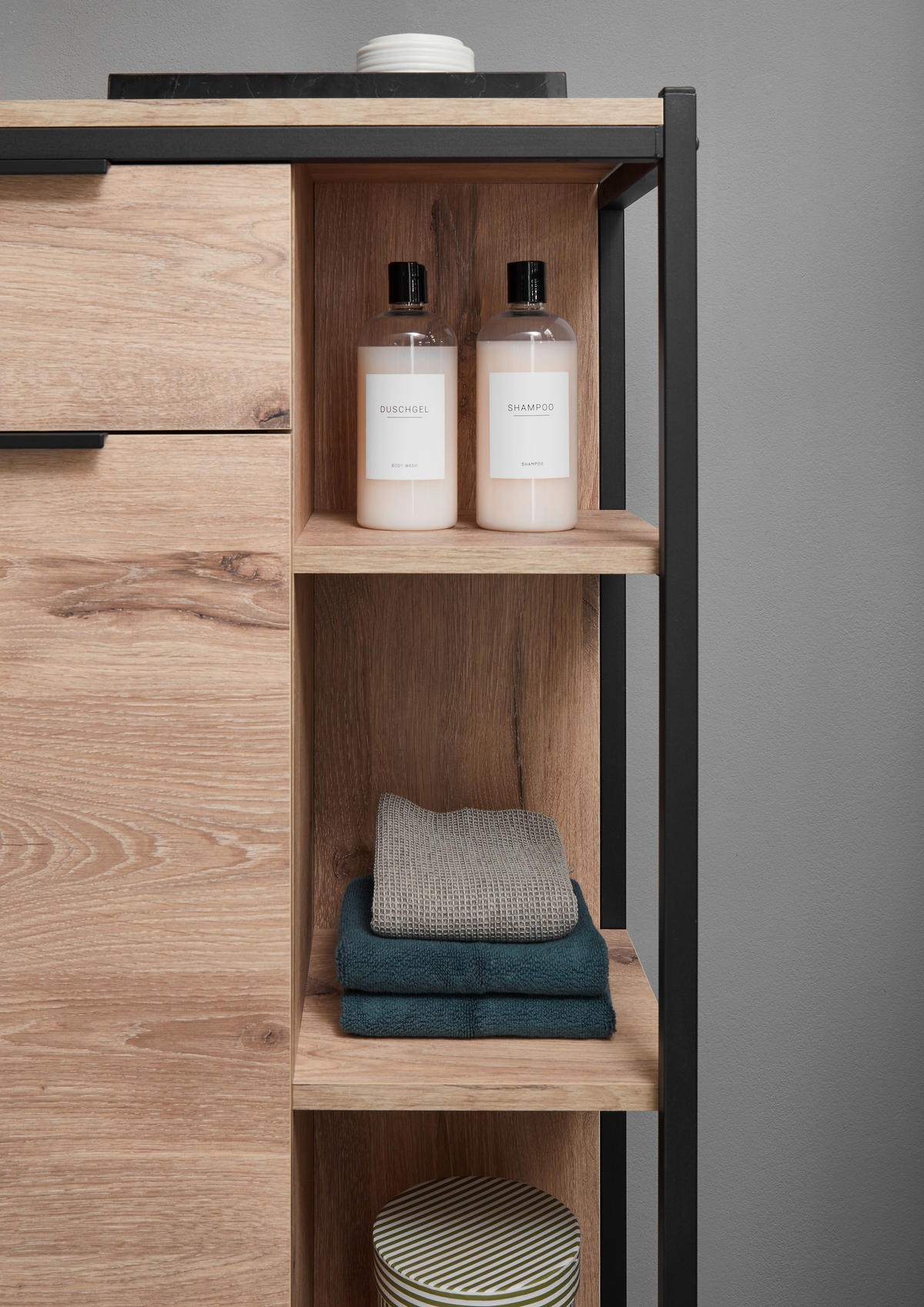 MIDISCHRANK 60/105/30 cm  - Eichefarben/Schwarz, KONVENTIONELL, Holzwerkstoff/Kunststoff (60/105/30cm) - home24