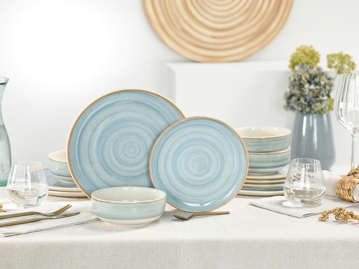 TAFELSERVICE Caoba 12-teilig  - Azurblau/Creme, Basics, Keramik - Creatable