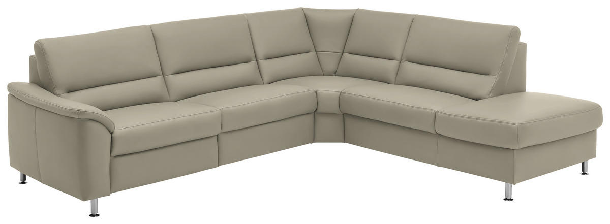 ECKSOFA in Echtleder Ecru  - Ecru/Alufarben, Konventionell, Leder/Metall (290/249cm) - Beldomo Premium