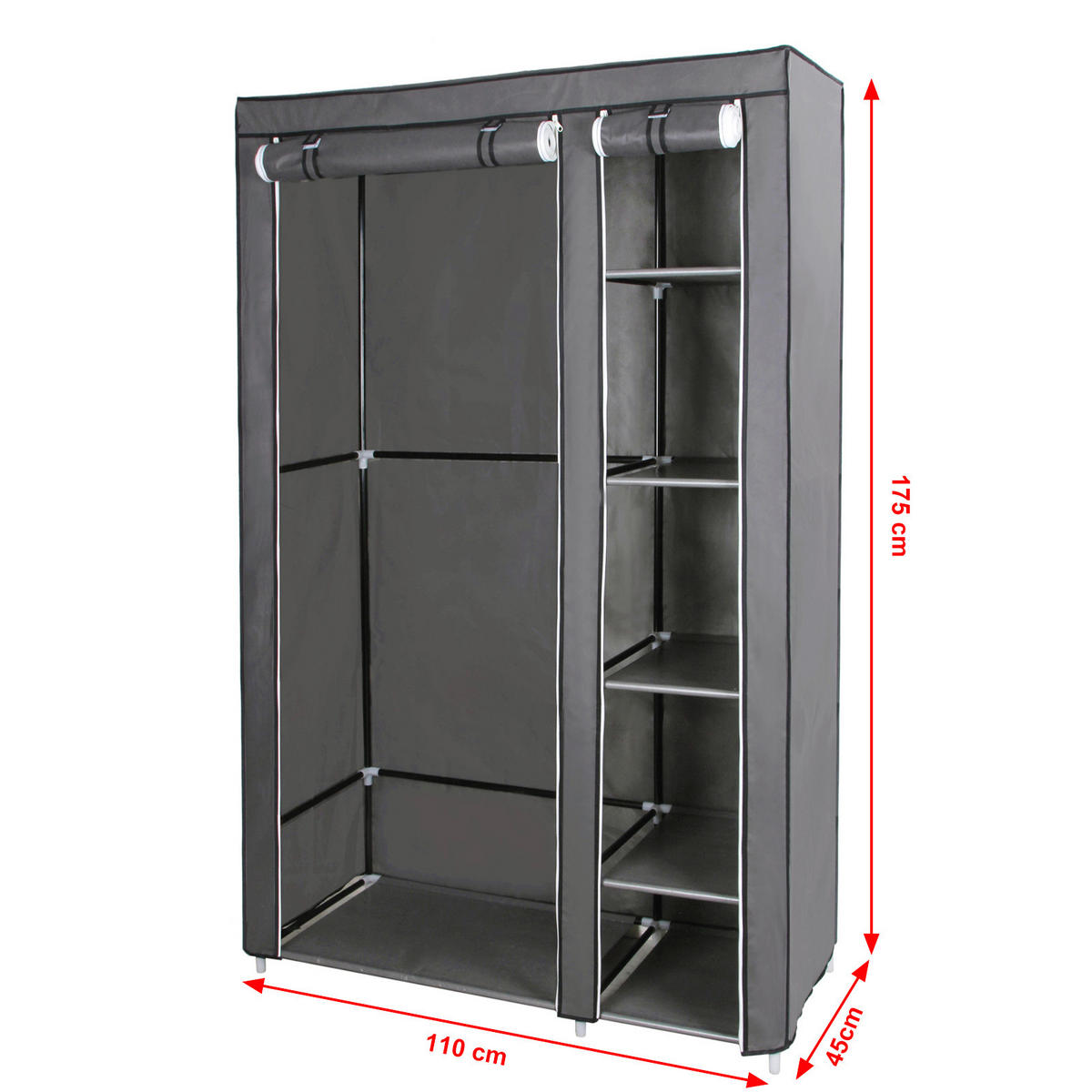 STOFFSCHRANK Grau  - Eschefarben/Grau, Basics, Kunststoff/Textil (110/175/45cm)