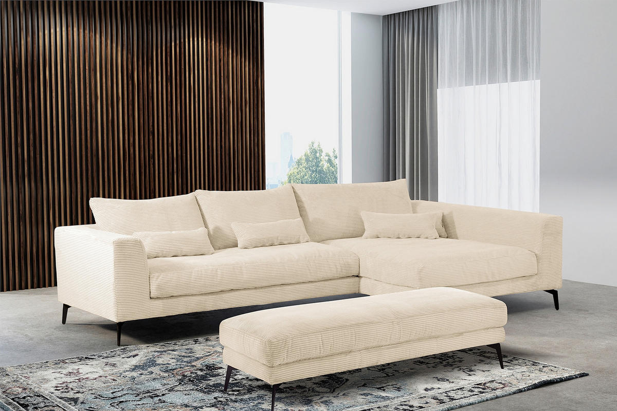 HOCKER BERLIN Cord Creme  - Creme/Schwarz, Design, Textil/Metall (163/46/62cm) - Livetastic