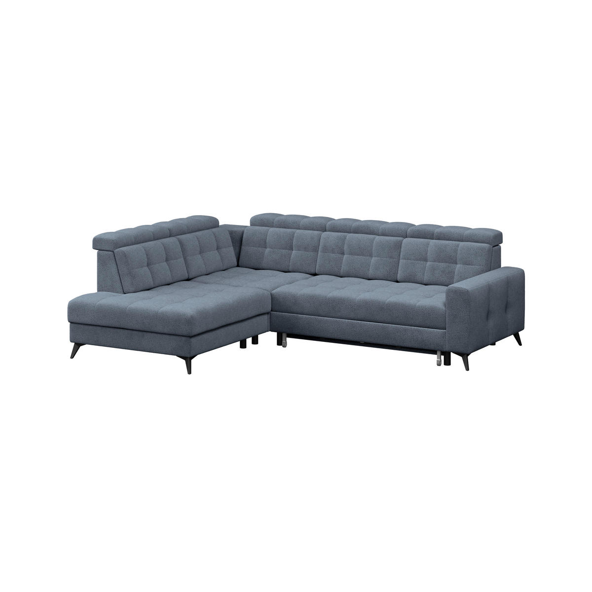 ECKSOFA BARLETTA NEW Blau Velours Bettkasten, Kopfteilverstellung, Sitztiefenverstellung, Liegefläche im Originalstoff  - Blau/Schwarz, ROMANTIK / LANDHAUS, Textil/Metall (228/289cm) - MID.YOU