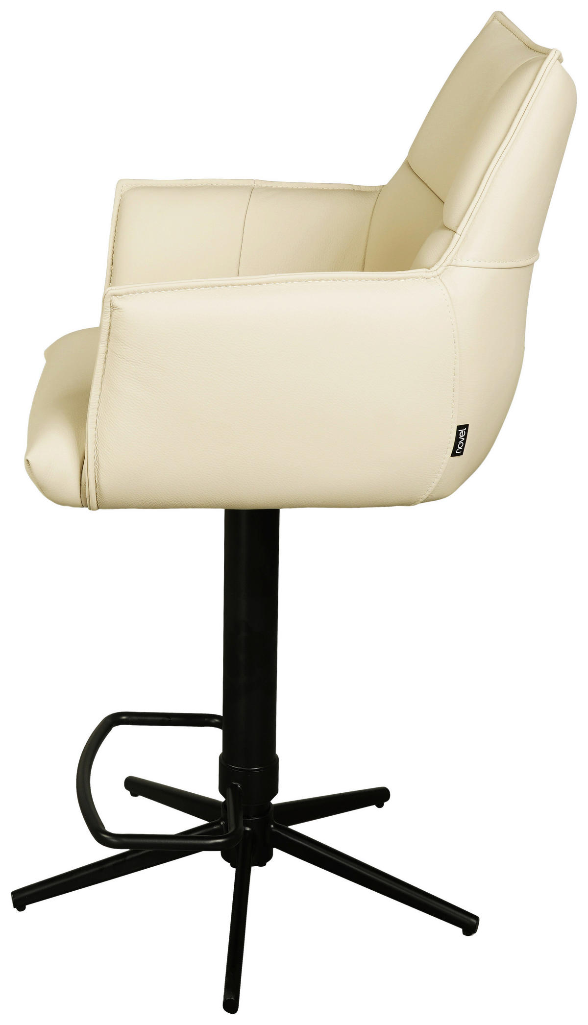 BARHOCKER Echtleder Creme, Schwarz Sitzfläche 360° drehbar  - Creme/Schwarz, Design, Leder/Metall (54/96-121/56cm) - Novel