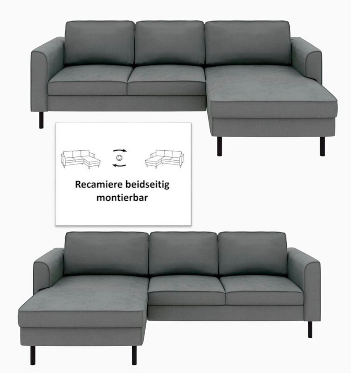 ECKSCHLAFSOFA  mit Bettkasten erhältlich, Sitzqualitäten, Schlafen auf Sitzhöhe, Bettfunktion erhältlich, Rücken echt, Armteil links, Armteil rechts Struktur Anthrazit  - Anthrazit/Schwarz, MODERN, Textil/Metall (232/161cm) - Trendmanufaktur
