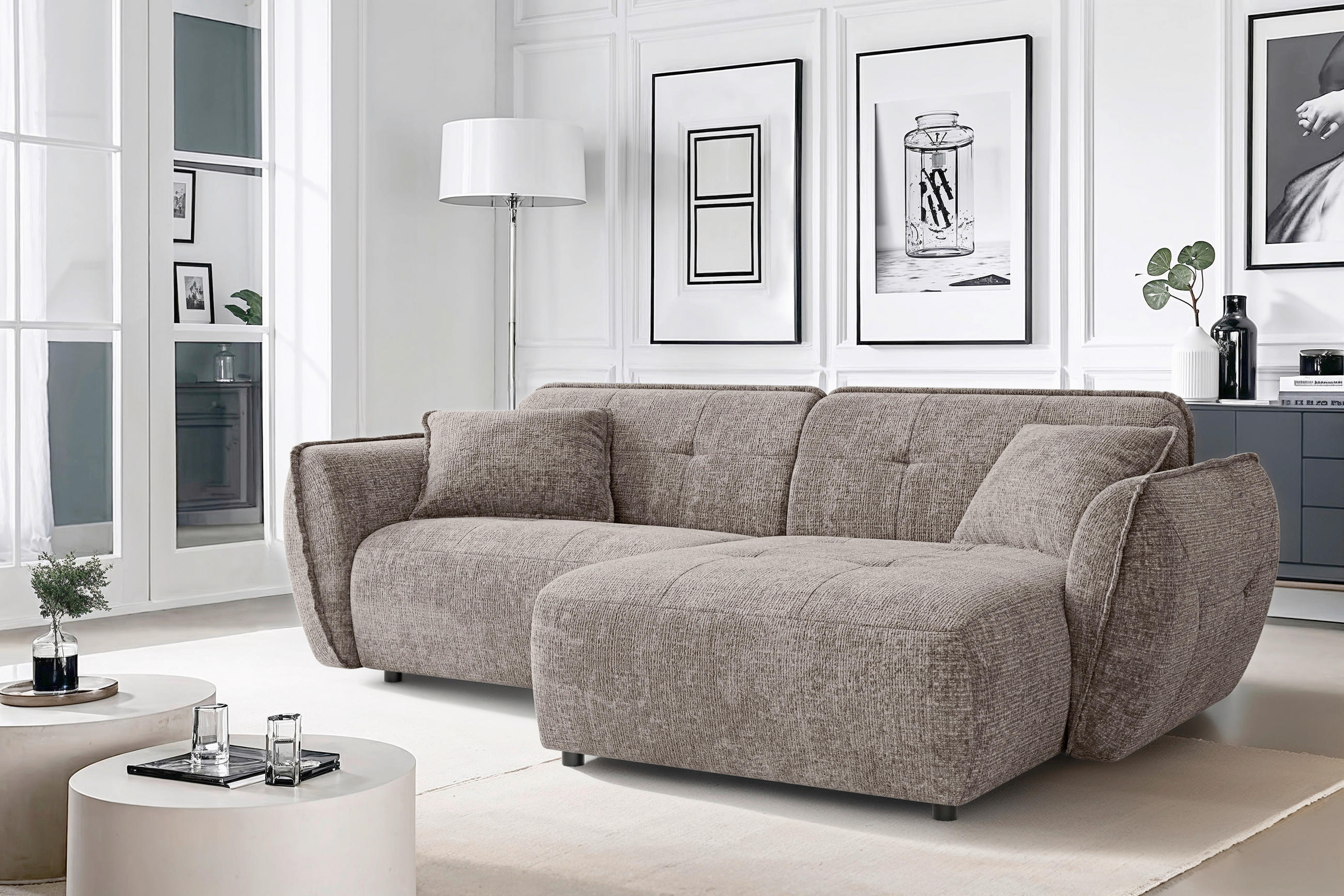 ECKSOFA Nelia in Chenille Braun  252/155 cm  - Schwarz/Braun, Design, Kunststoff/Textil (252/155cm) - P & B