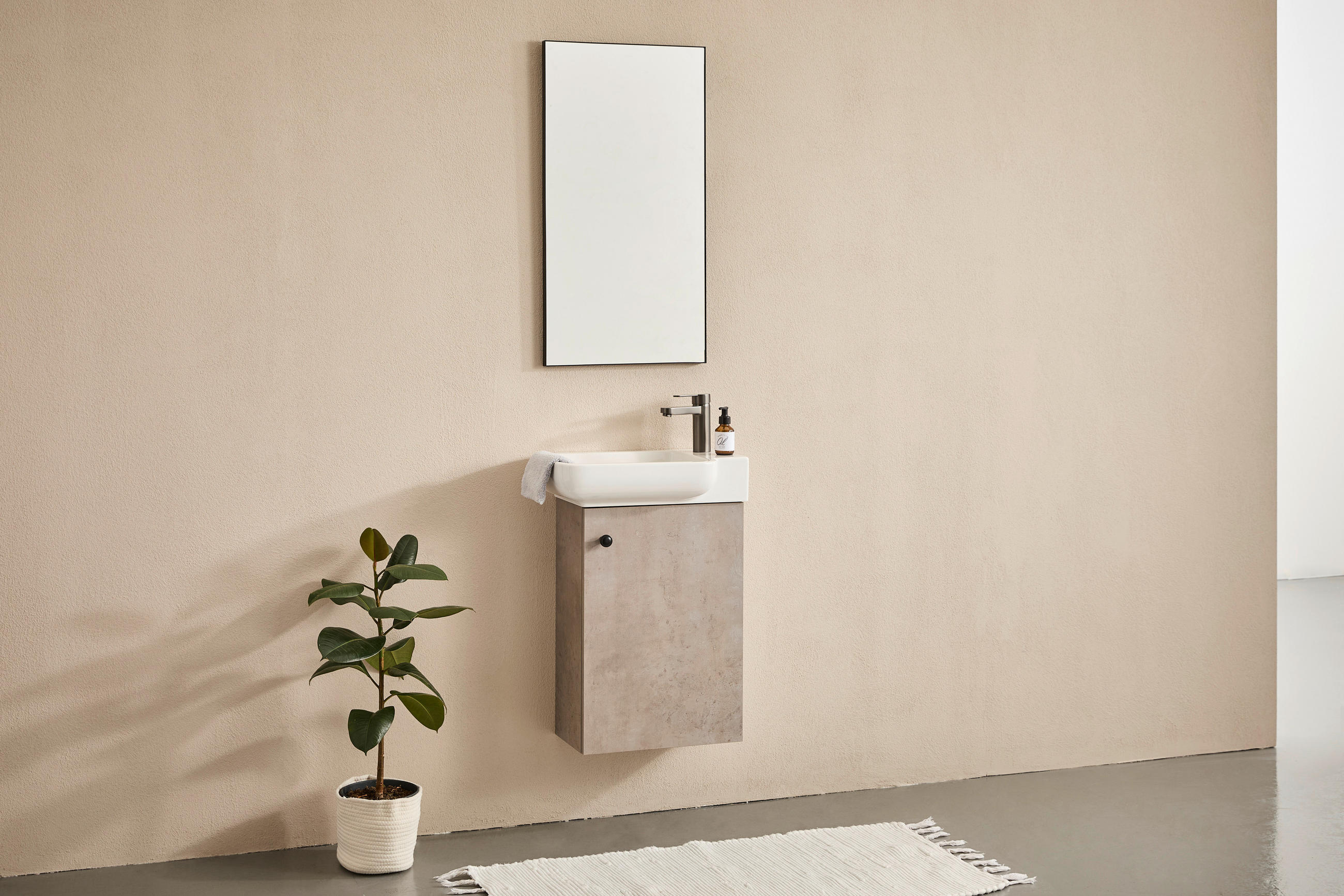 GÄSTEBAD 55 cm  - Weiß Hochglanz/Schwarz, MODERN, Keramik/Holzwerkstoff (55cm) - MID.YOU