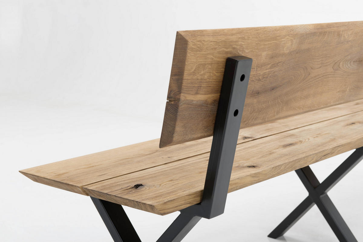 SITTBÄNK i trä, metall svart, ekfärgad  - svart/ekfärgad, Klassisk, metall/trä (300cm) - Welnova