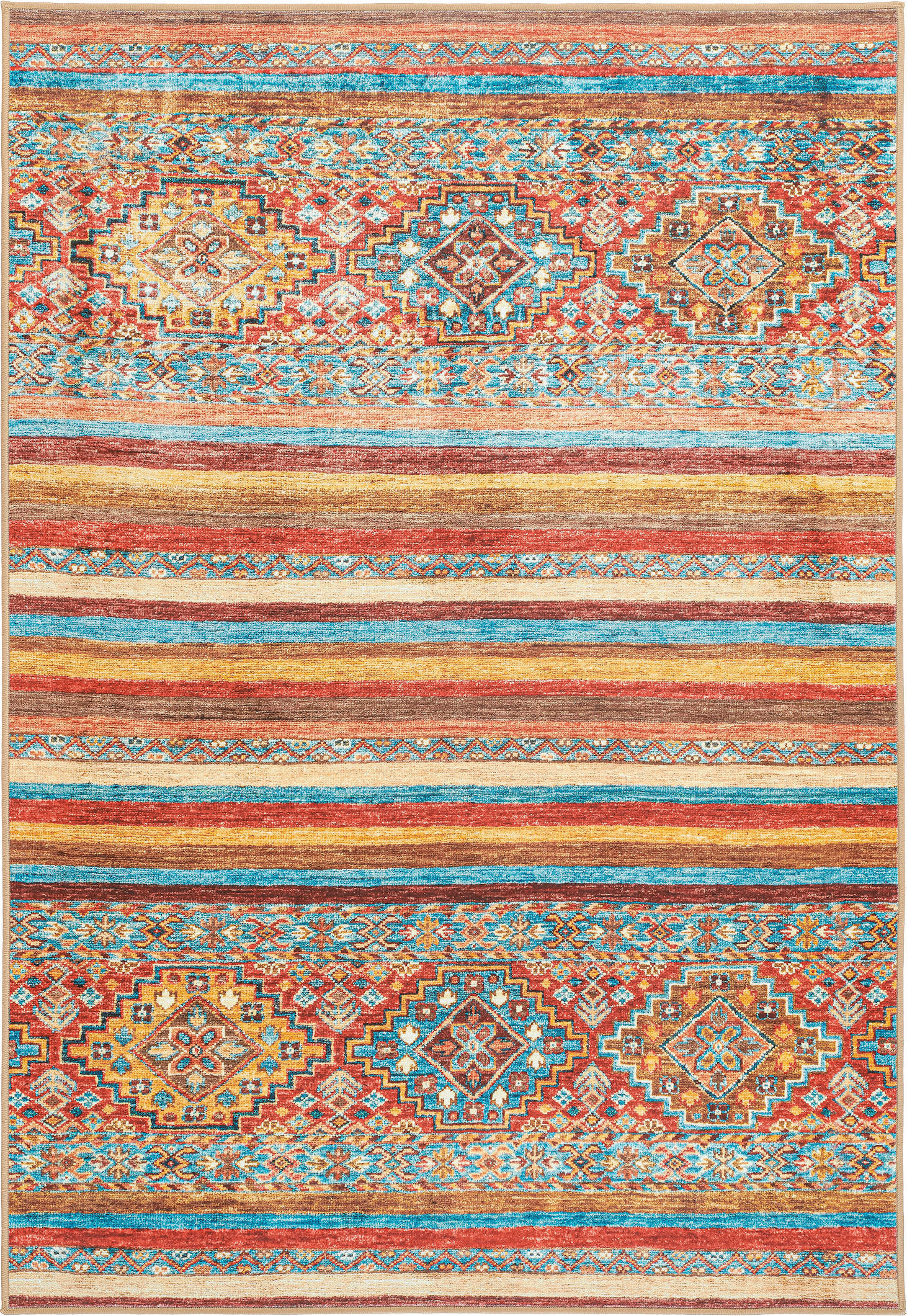 VINTAGE-TEPPICH 130/190 cm CORTEA AZMEO, waschbar Multicolor, Rot, Cognac rechteckig  - Cognac/Rot, Design, Kunststoff/Textil (130/190cm) - Lindorug