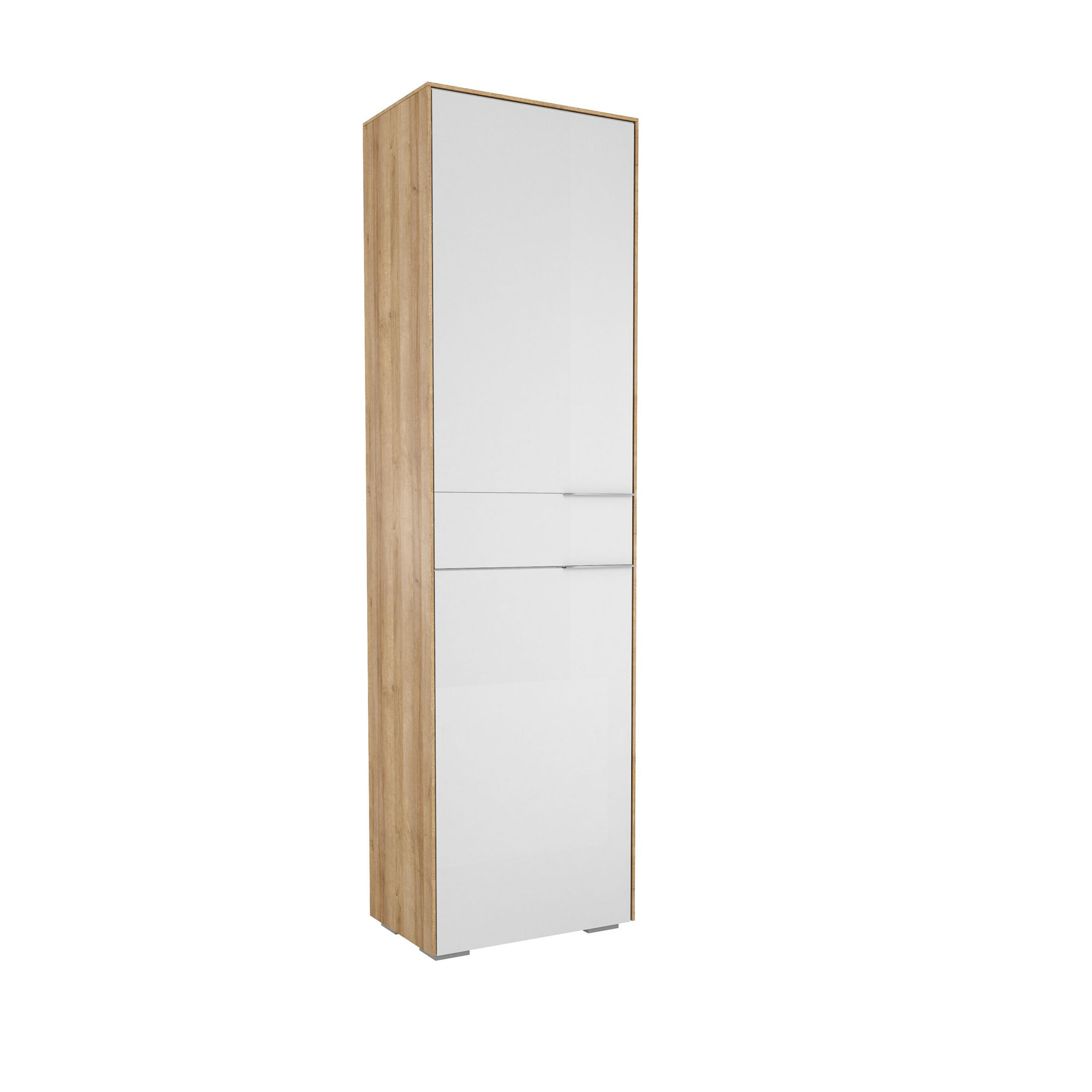 GARDEROBENSCHRANK Weiß, Eichefarben - Chromfarben/Eichefarben, Design, Glas/Holzwerkstoff (55,8/199,1/37,3cm) - Voleo