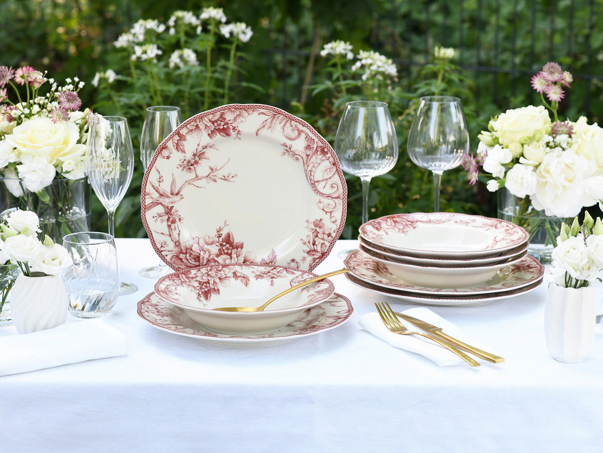 TAFELSERVICE Weiß, Bordeaux Adelaide Rot 8-teilig  - Bordeaux/Weiß, Basics, Keramik - Creatable