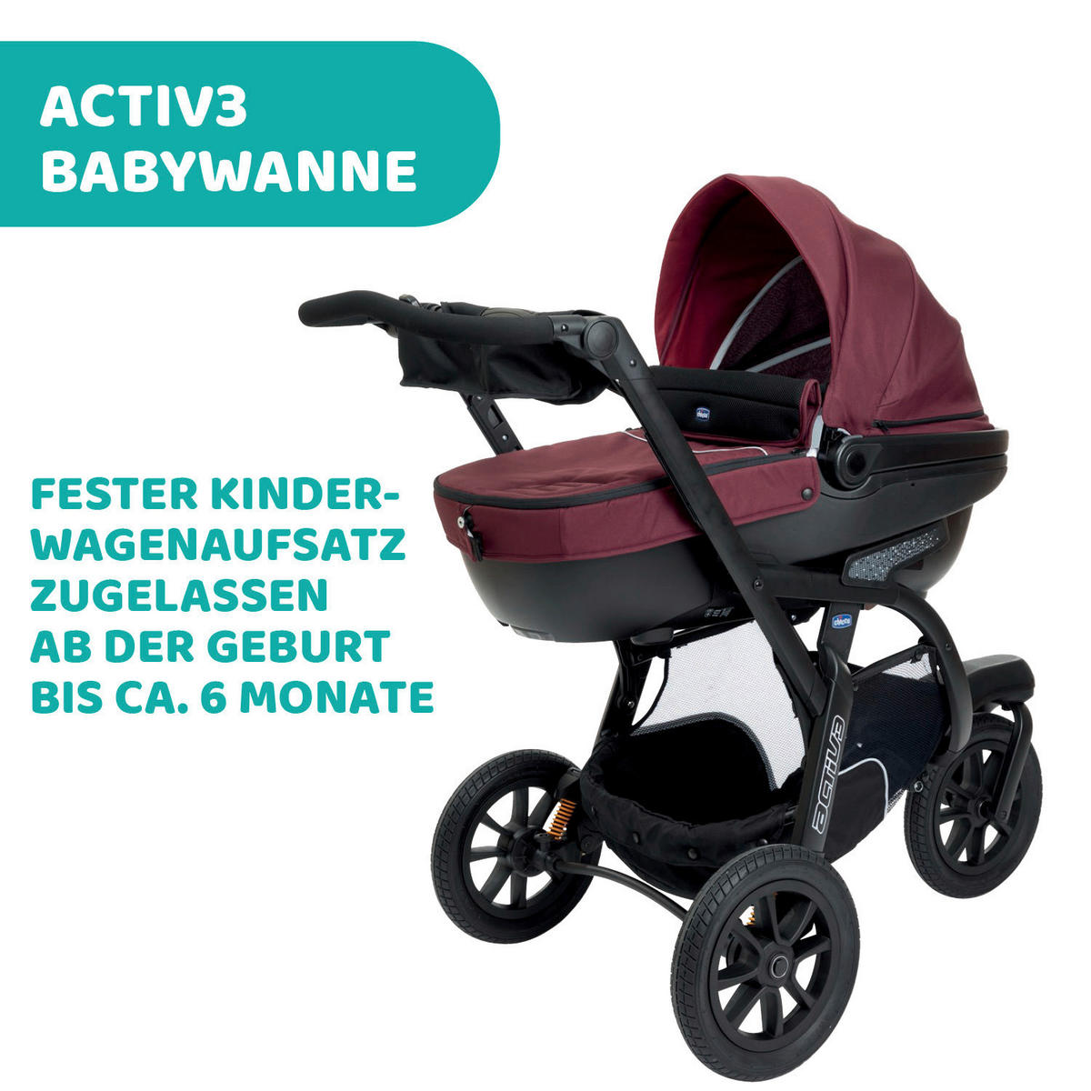 LIEGEWANNE ACTIV3  - Weinrot, Basics (65/45/90cm) - Chicco