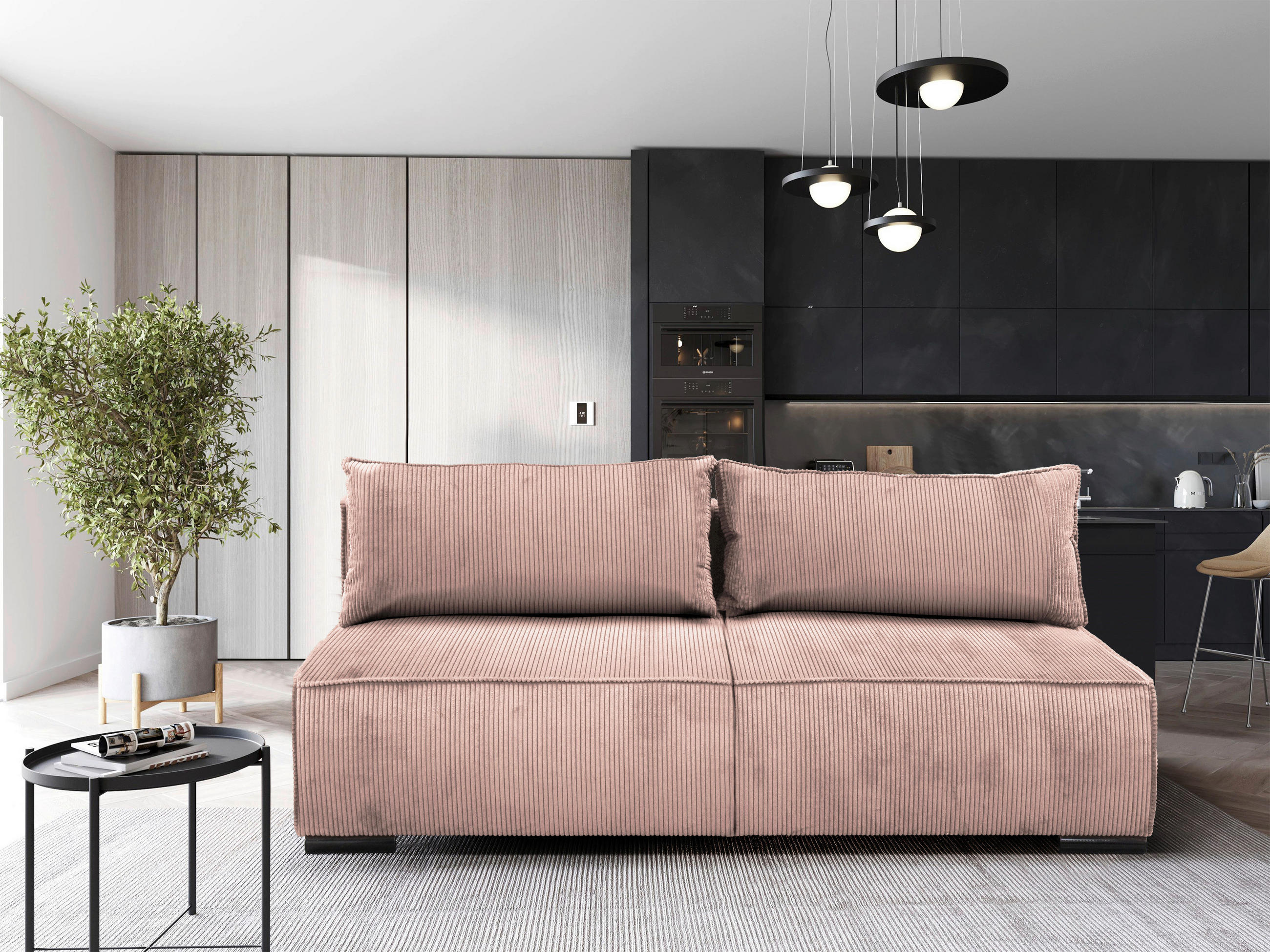 SCHLAFSOFA Struktur Rosa  - Schwarz/Rosa, Design, Kunststoff/Textil (202/90/99cm) - MID.YOU