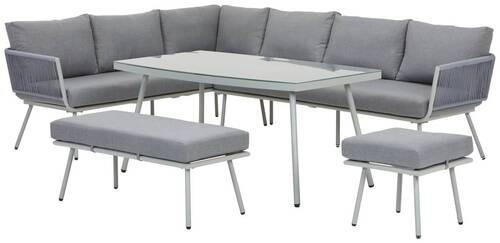 LOUNGESET 5 delar  - grå/svart, Modern, metall/glas (252/65/190cm) - Ambia Garden