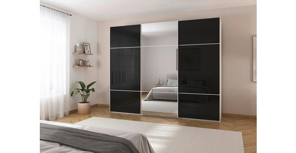 SCHWEBETÜRENSCHRANK 301/223/68 cm 3-türig Schwarz, Weiß - Schwarz/Weiß, KONVENTIONELL, Glas/Holzwerkstoff (301/223/68cm) - Novel