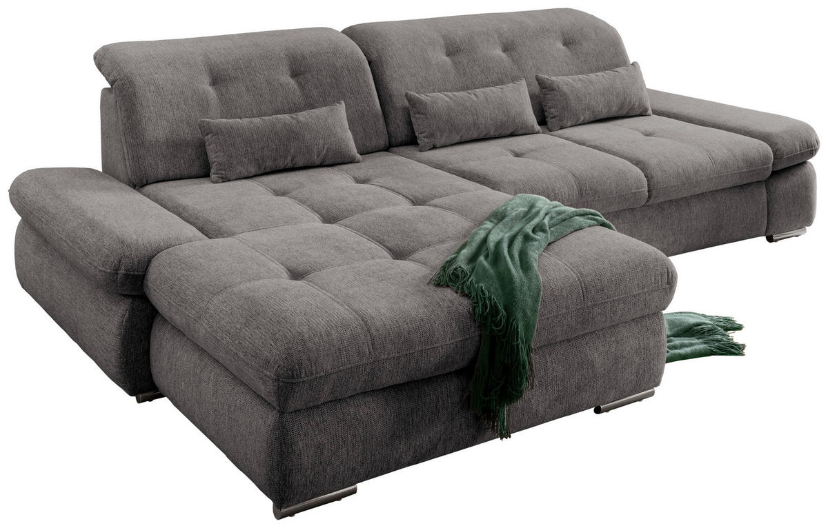 ECKSOFA in Chenille Graubraun  - Chromfarben/Graubraun, Design, Textil/Metall (196/300cm) - Livetastic