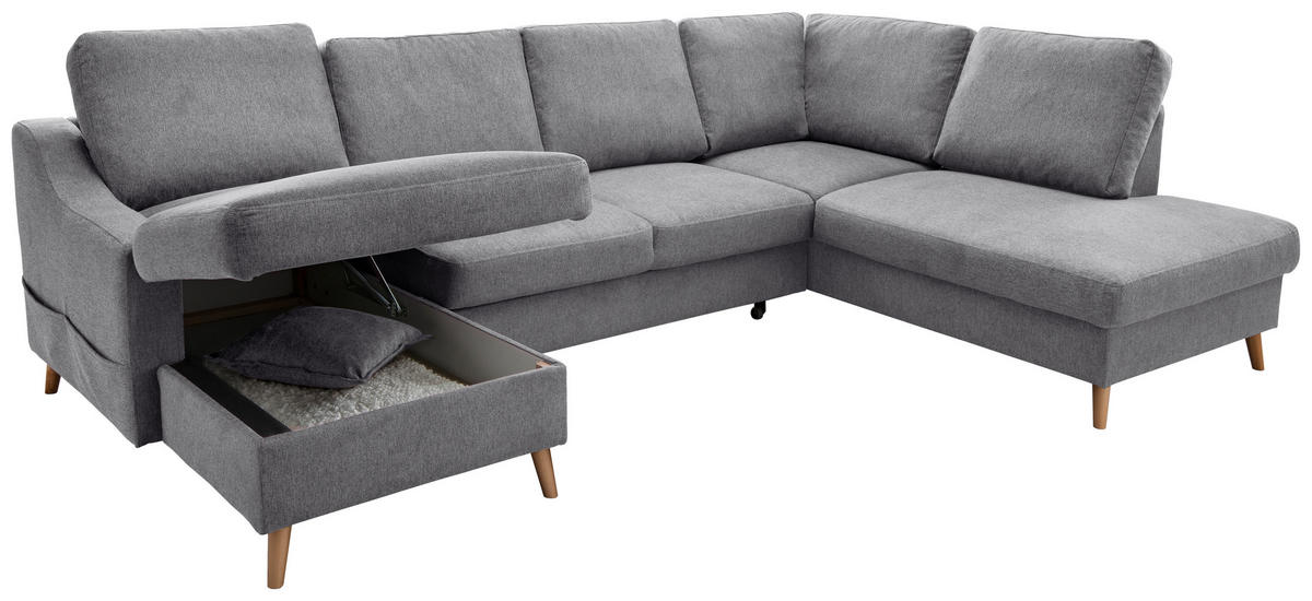 WOHNLANDSCHAFT in Chenille Dunkelgrau  - Dunkelgrau/Naturfarben, KONVENTIONELL, Holz/Textil (150/301/200cm) - Livetastic