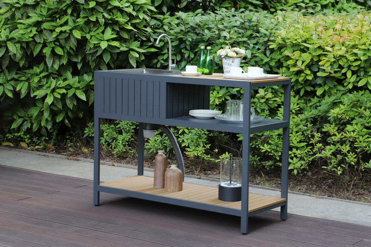 OUTDOORKÜCHE - Anthrazit/Teakfarben, MODERN, Kunststoff/Metall (127/95/50cm) - Ambia Garden