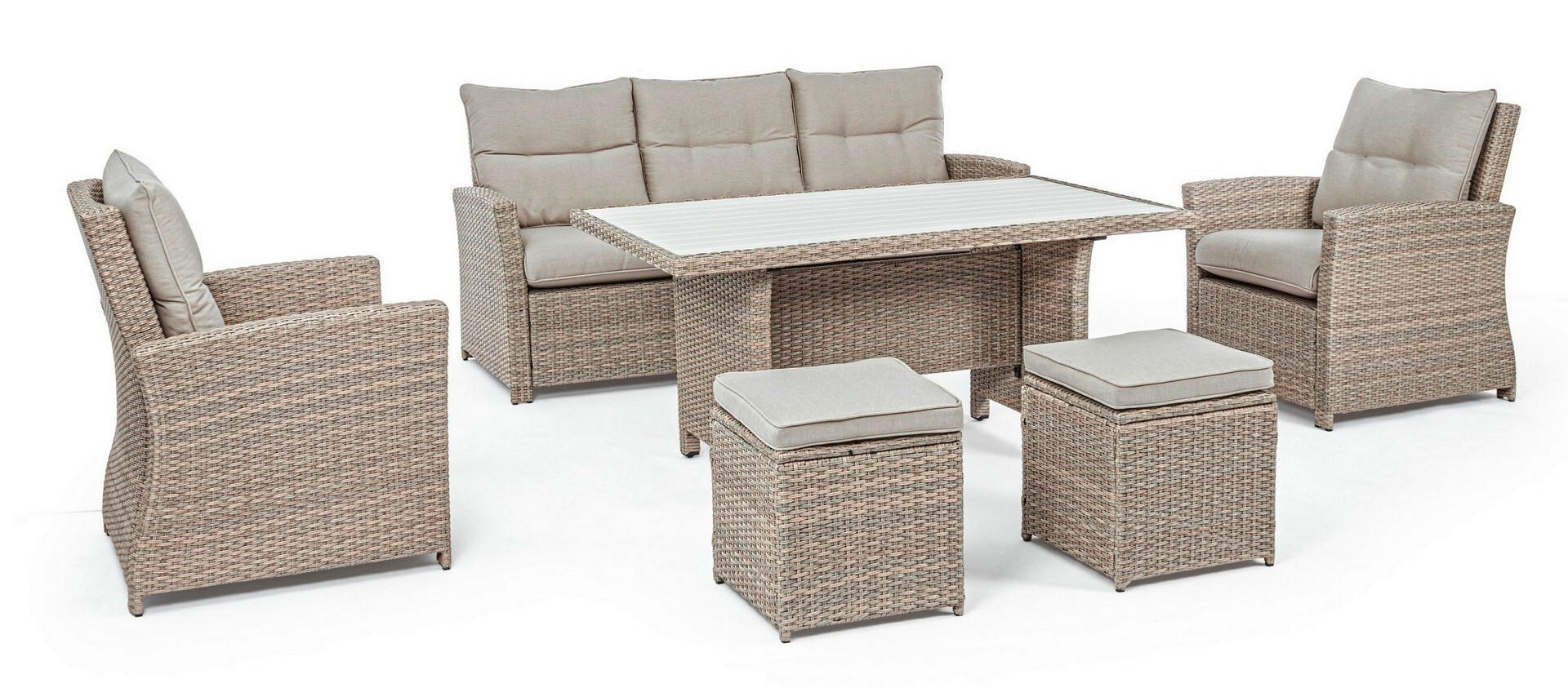 DINING-LOUNGESET Aluminium  - Beige/Naturfarben, KONVENTIONELL, Kunststoff/Textil (186,5/89/76cm) - Bizzotto