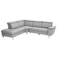 ECKSOFA in Echtleder Grau  - Alufarben/Grau, Design, Leder/Metall (242/271cm) - Cantus