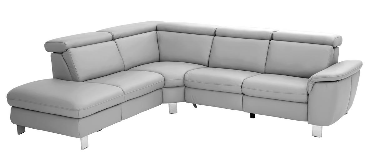 ECKSOFA in Echtleder Grau  - Alufarben/Grau, Design, Leder/Metall (239/271cm) - Cantus