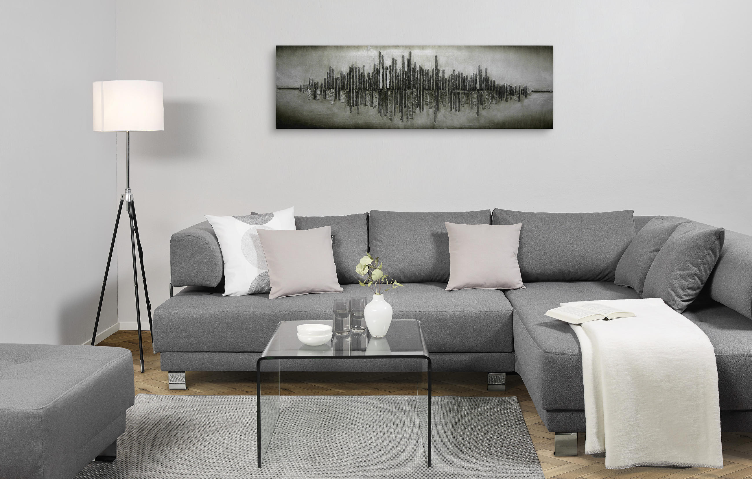 OLEJOMALBA, abstraktní, 180/55 cm  - barvy stříbra/hnědá, Design, dřevo (180/55cm) - Monee