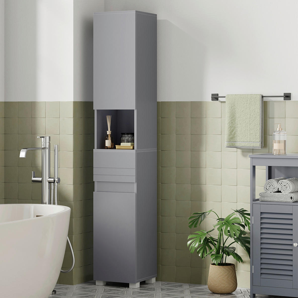 HOCHSCHRANK 30/170/30 cm  - Grau, Trend, Holzwerkstoff (30/170/30cm) - MID.YOU
