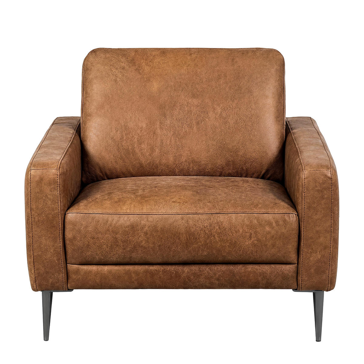SESSEL 88/85/92 cm  in Lederlook Echtleder Braun  - Schwarzchrom/Braun, Design, Leder/Textil (88/85/92cm) - Livetastic