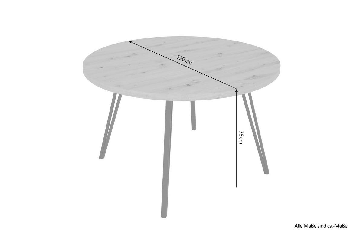 ESSTISCH in Metall, Holzwerkstoff 120/120/76 cm  - Schwarz/Eiche Artisan, LIFESTYLE, Holzwerkstoff/Metall (120/120/76cm) - MID.YOU