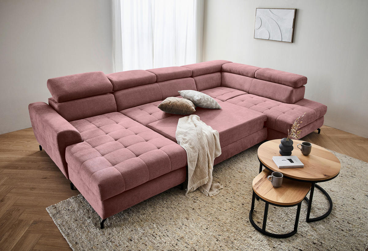 WOHNLANDSCHAFT in Struktur Rosa  - Schwarz/Rosa, Design, Textil/Metall (177/327/203cm) - Stylife