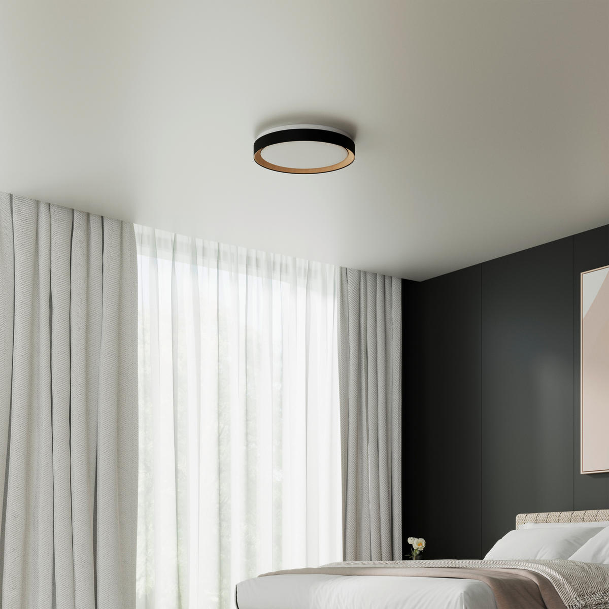 LED-DECKENLEUCHTE Nashville 48/8 cm   - Schwarz/Sonoma Eiche, Basics, Kunststoff/Metall (48/8cm) - Novel