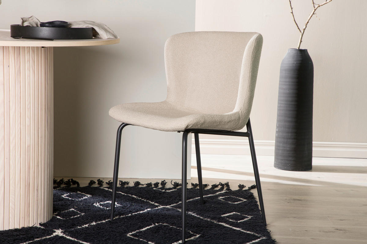 STUHL-SET 2 Stück  in Stahl Bouclé  - Beige/Schwarz, Design, Kunststoff/Textil (48/79,5/54cm) - Livetastic