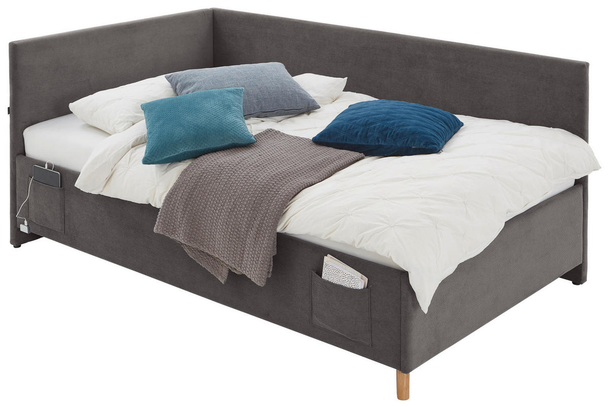 POLSTERLIEGE in Cord Anthrazit  - Eichefarben/Anthrazit, Konventionell, Holz/Textil (120/200cm) - Stylife