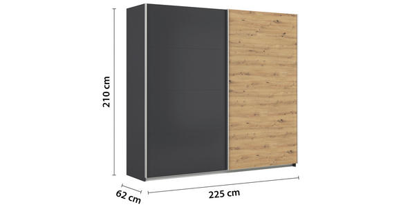 SCHWEBETÜRENSCHRANK  in Grau, Eiche Artisan  - Alufarben/Eiche Artisan, KONVENTIONELL, Holzwerkstoff/Metall (225/210/62cm) - Xora