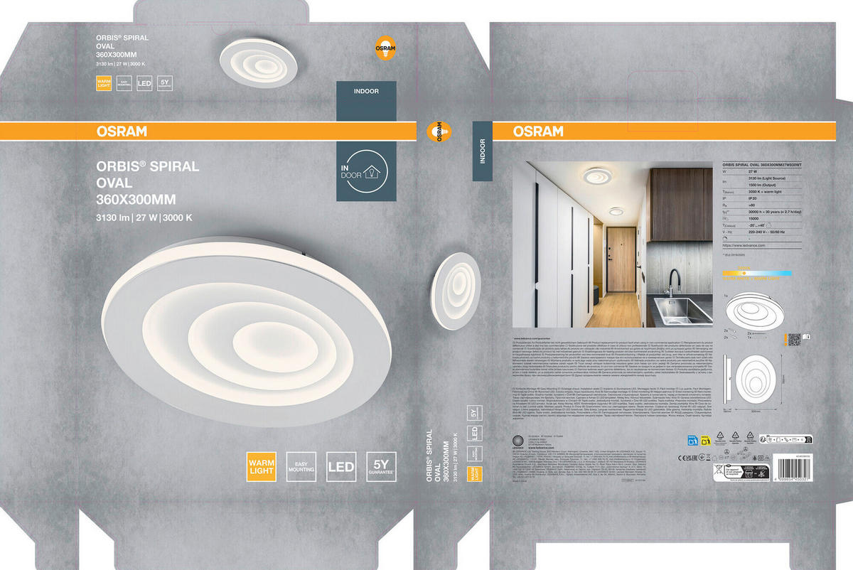 LED-DECKENLEUCHTE Orbis Spiral Oval 36/30/5,6 cm   - Weiß, Design, Kunststoff/Metall (36/30/5,6cm) - Osram