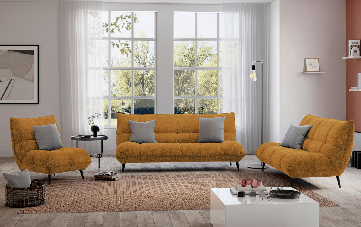 3-SITZER-SOFA in Mikrofaser Goldfarben  - Goldfarben/Schwarz, Konventionell, Textil/Metall (230/100/101cm) - MID.YOU