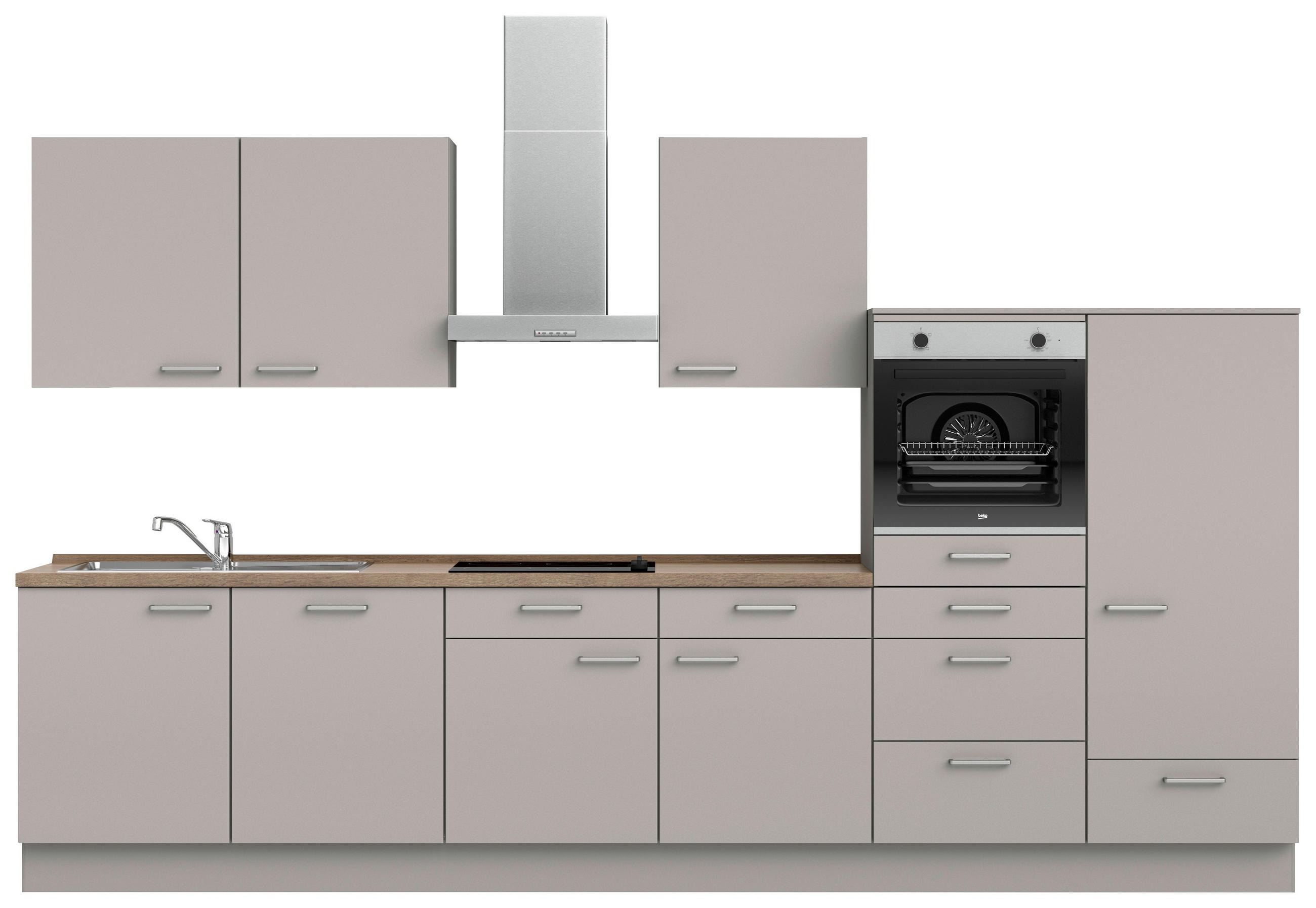 KÜCHENBLOCK 360 cm   in Grau, Eiche dunkel  - Eiche dunkel/Edelstahlfarben, MODERN, Holzwerkstoff/Metall (360cm) - Nobilia