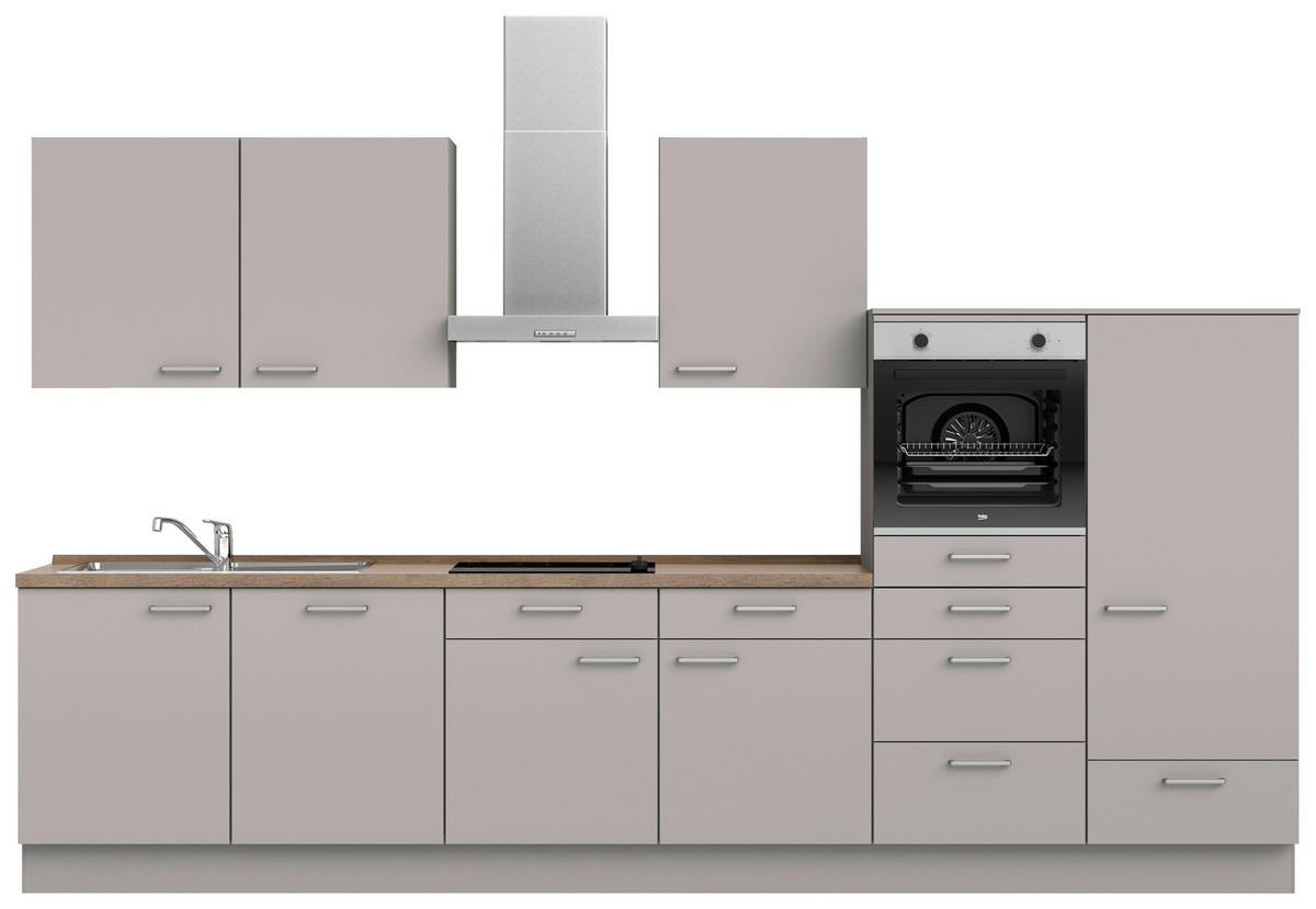KÜCHENBLOCK 360 cm   in Grau, Eiche dunkel  - Eiche dunkel/Edelstahlfarben, MODERN, Holzwerkstoff/Metall (360cm) - Nobilia