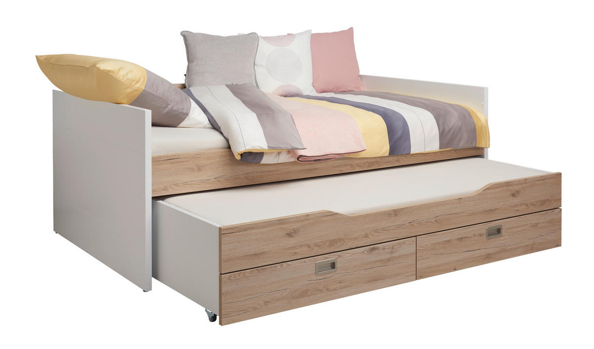 BETT 120/200 cm,  in Weiß, Eichefarben,  - Eichefarben/Weiß, Design (120/200cm) - Paidi