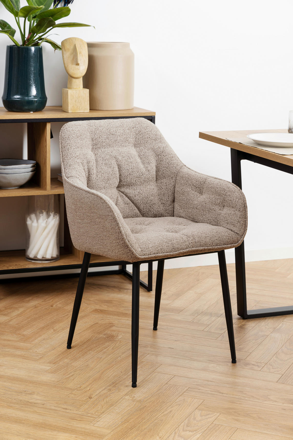 ŽIDLE S PODRUČKAMI, buklé, béžová - černá/béžová, Moderní, kov/textil (58/83/55cm) - MID.YOU