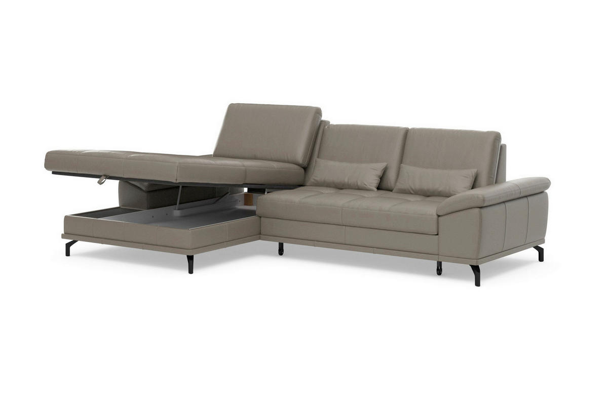 ROHOVÁ SEDAČKA, kůže, šedá - šedá/černá, Basics, kov/kůže (176/301cm) - Sit & More