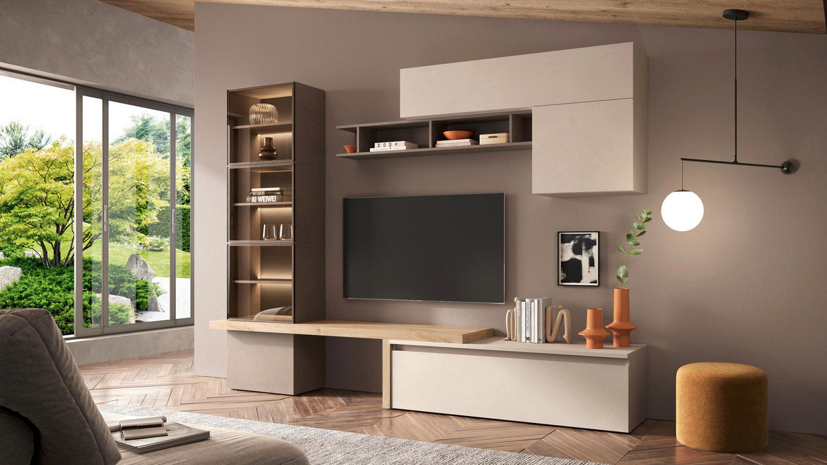 DNEVNI REGAL,  barve hrasta, barve brona, kašmir  - kašmir/črna, Moderno, umetna masa/leseni material (285/195/42cm) - Hom`in