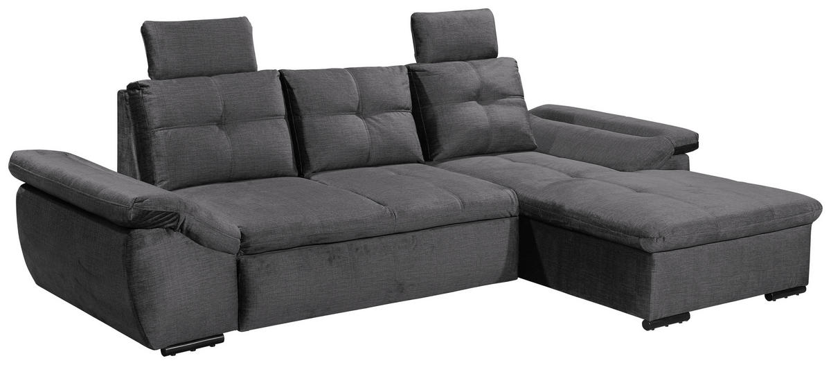 ECKSOFA in Mikrovelours Grau  - Schwarz/Grau, Konventionell, Kunststoff/Textil (275/170cm) - Carryhome