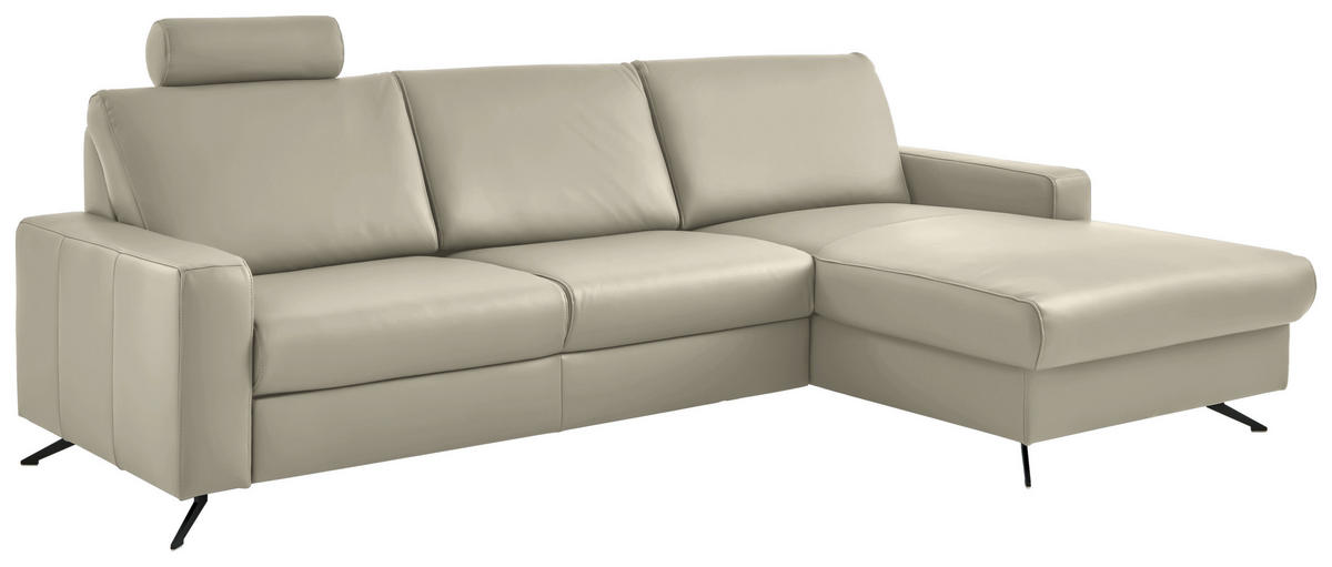 ECKSOFA in Echtleder Ecru  - Ecru/Schwarz, Design, Leder/Metall (267/165cm) - Beldomo Premium