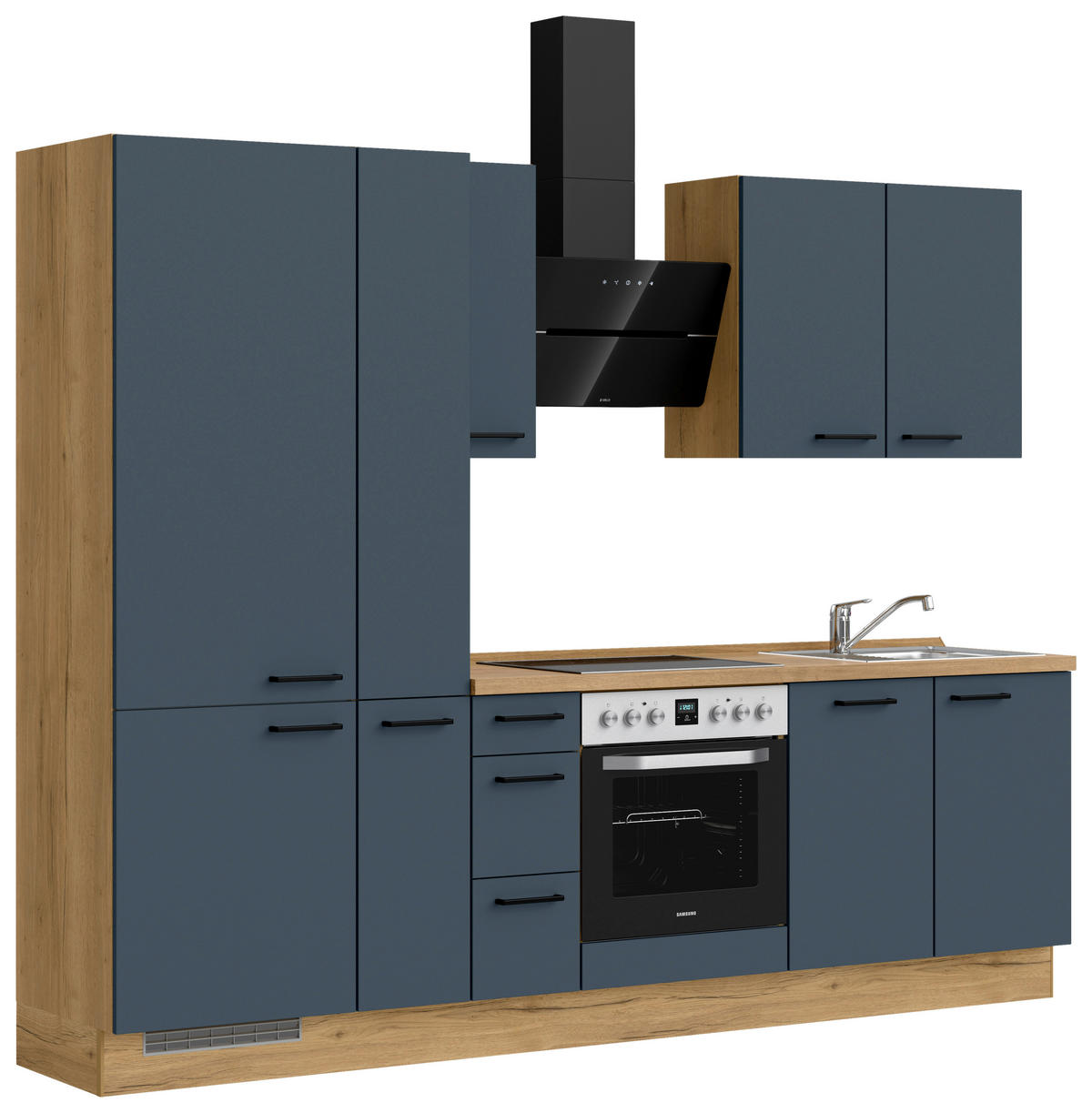 KÜCHENBLOCK Easytouch 270 cm  in Eichefarben, Dunkelblau  - Eichefarben/Schwarz, MODERN, Holzwerkstoff/Metall (270cm) - Nobilia