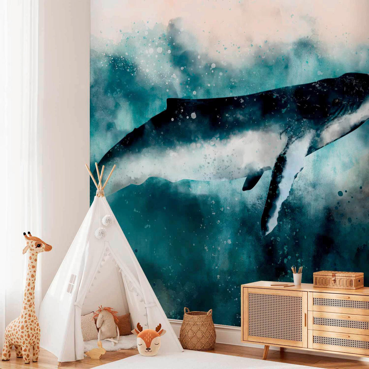 FOTOTAPET 250/175 cm  - turkos/svart, Lifestyle, textil (250/175cm) - artgeist