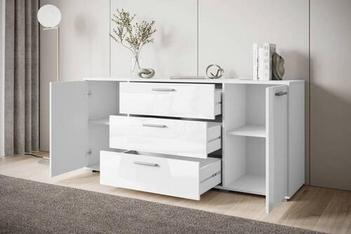 ŠIROKÁ KOMODA, bílá, vysoce lesklá bílá, 150/68/40 cm - šedá/bílá, Basics, kompozitní dřevo/plast (150/68/40cm) - MID.YOU